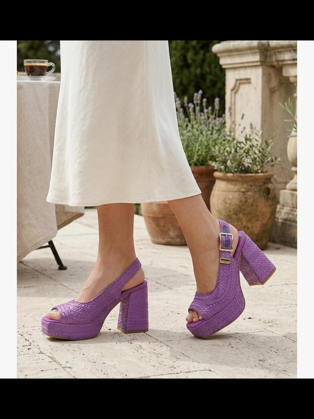 Woven Purple Platform Slingback Heels Size 7 - Picture 2 of 9